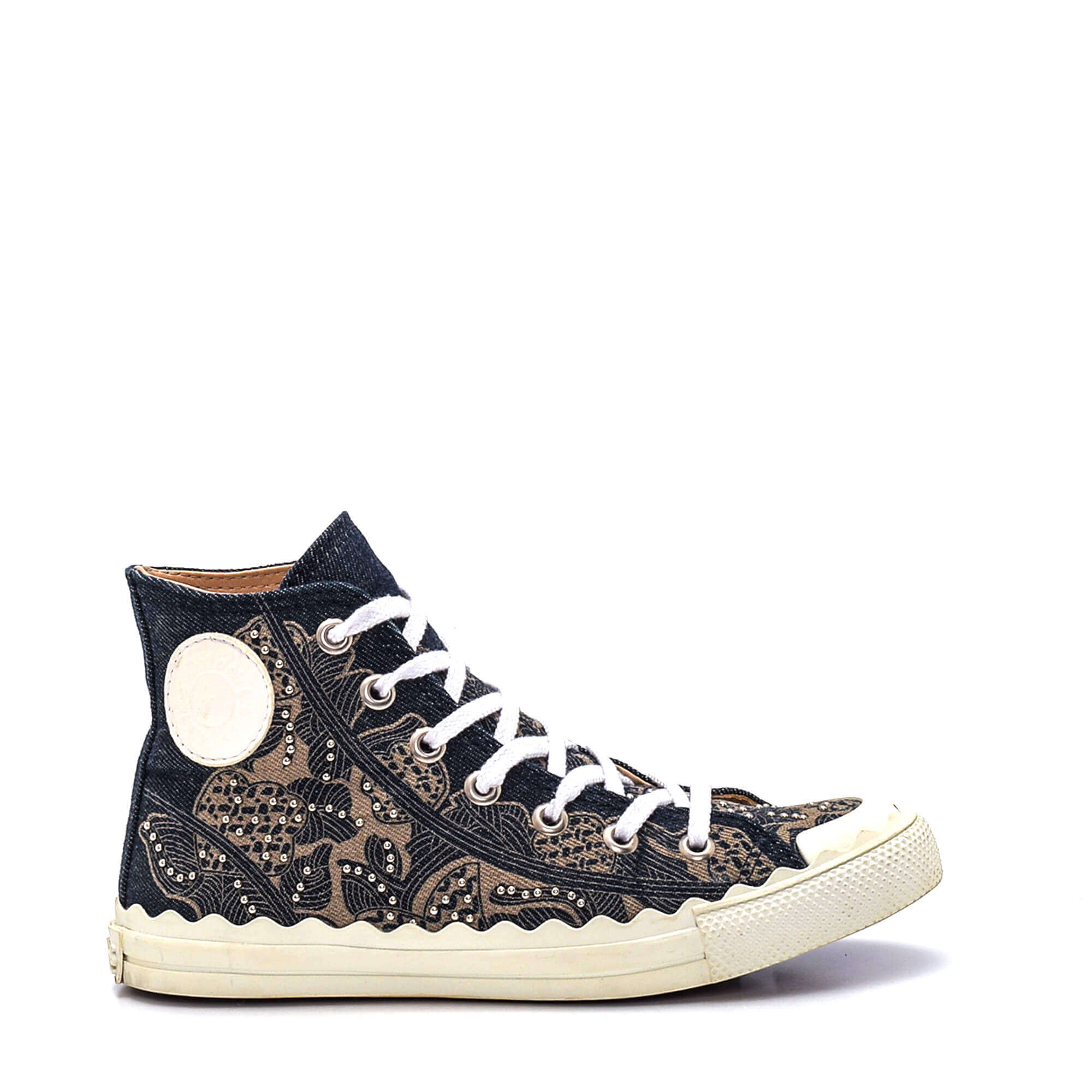 Chloe - Blue Denim Flora Studded High Top Lauren Sneakers